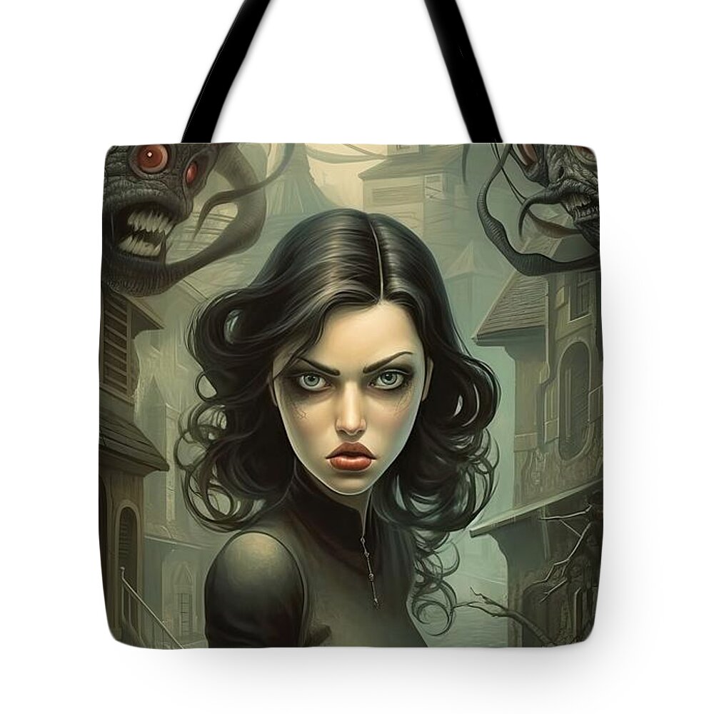 Witch Tote Bag featuring the painting The Witch No.4 by My Head Cinema