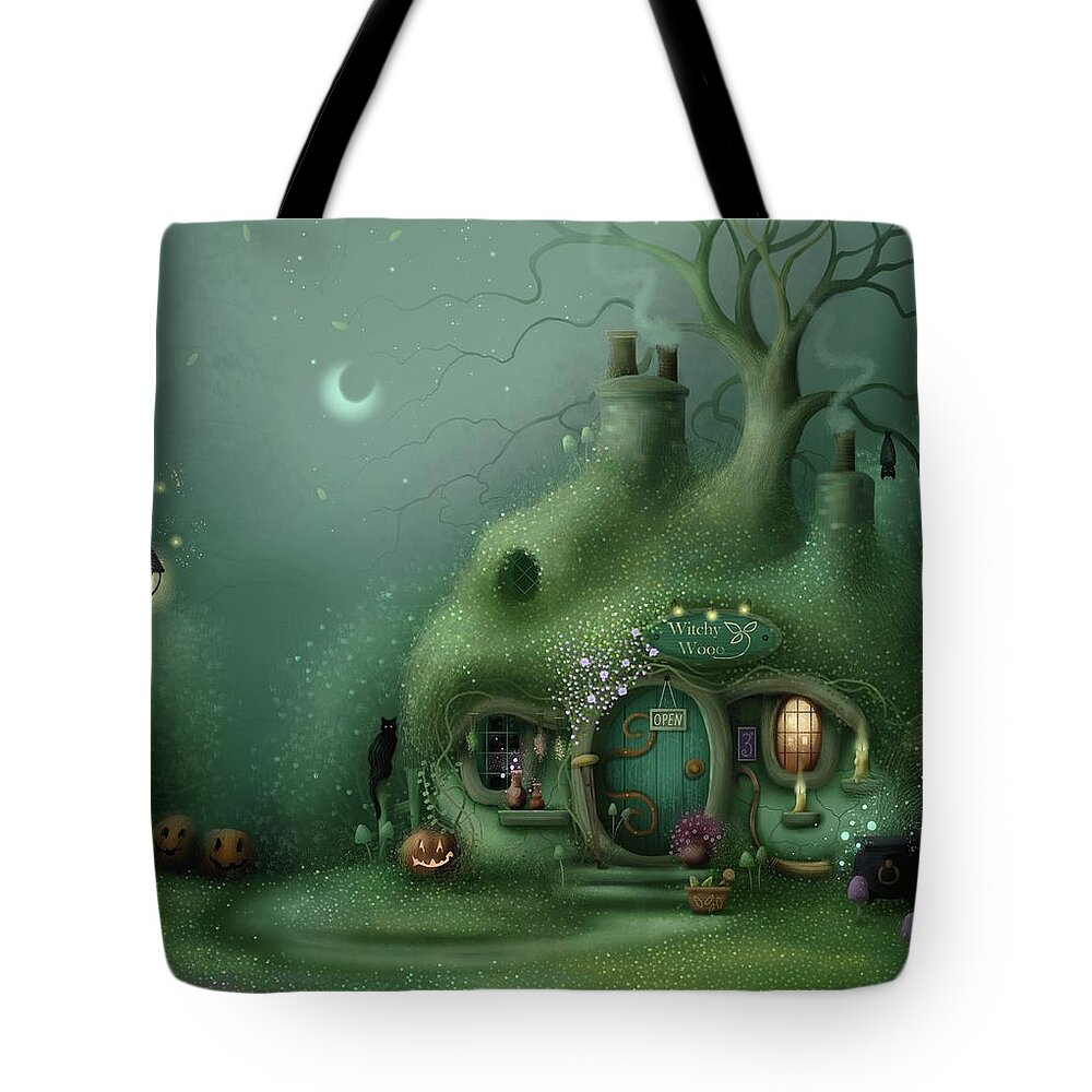 Fantasy House Tote Bag featuring the painting The Witchy Wooo by Joe Gilronan