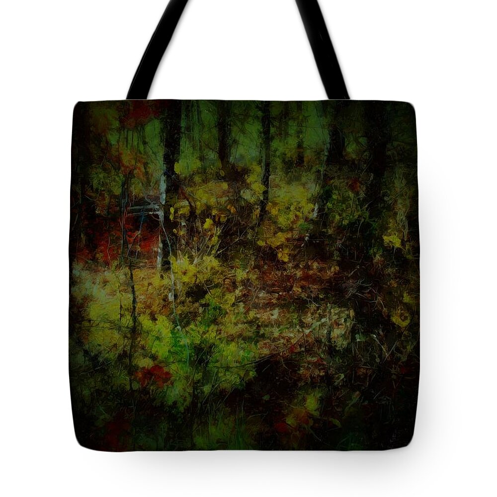 Woods Tote Bag featuring the mixed media The Woods in October by Christopher Reed