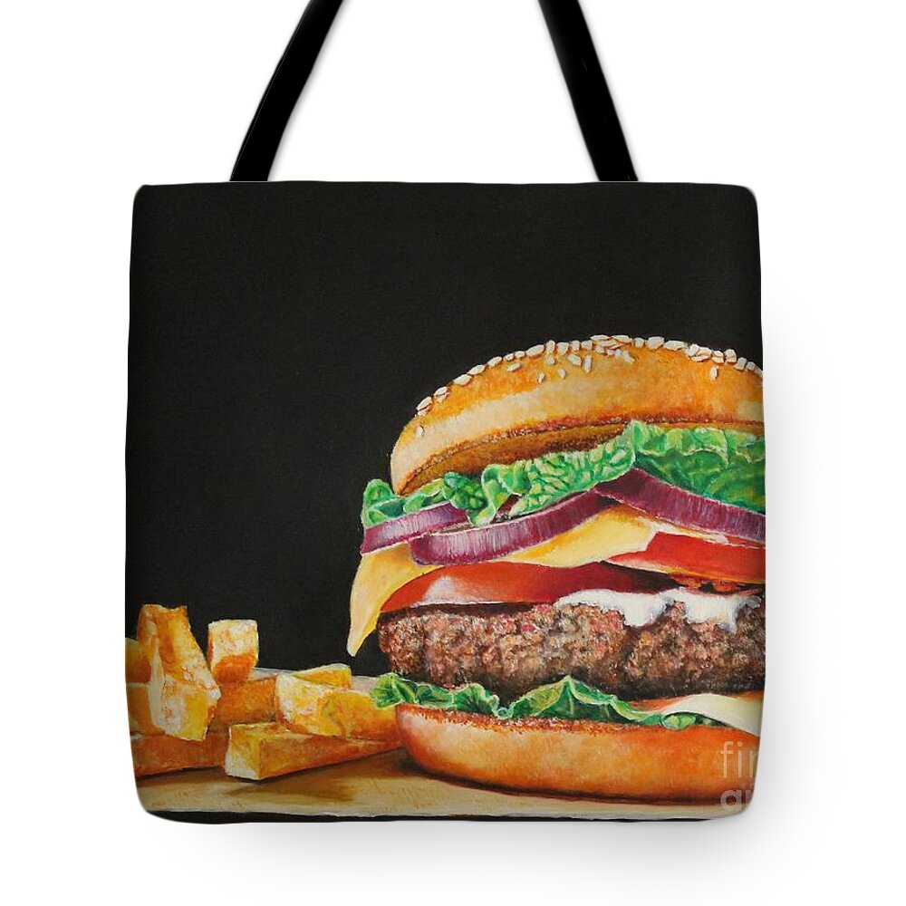 Hamburger Tote Bag featuring the painting The Works by Bob Williams