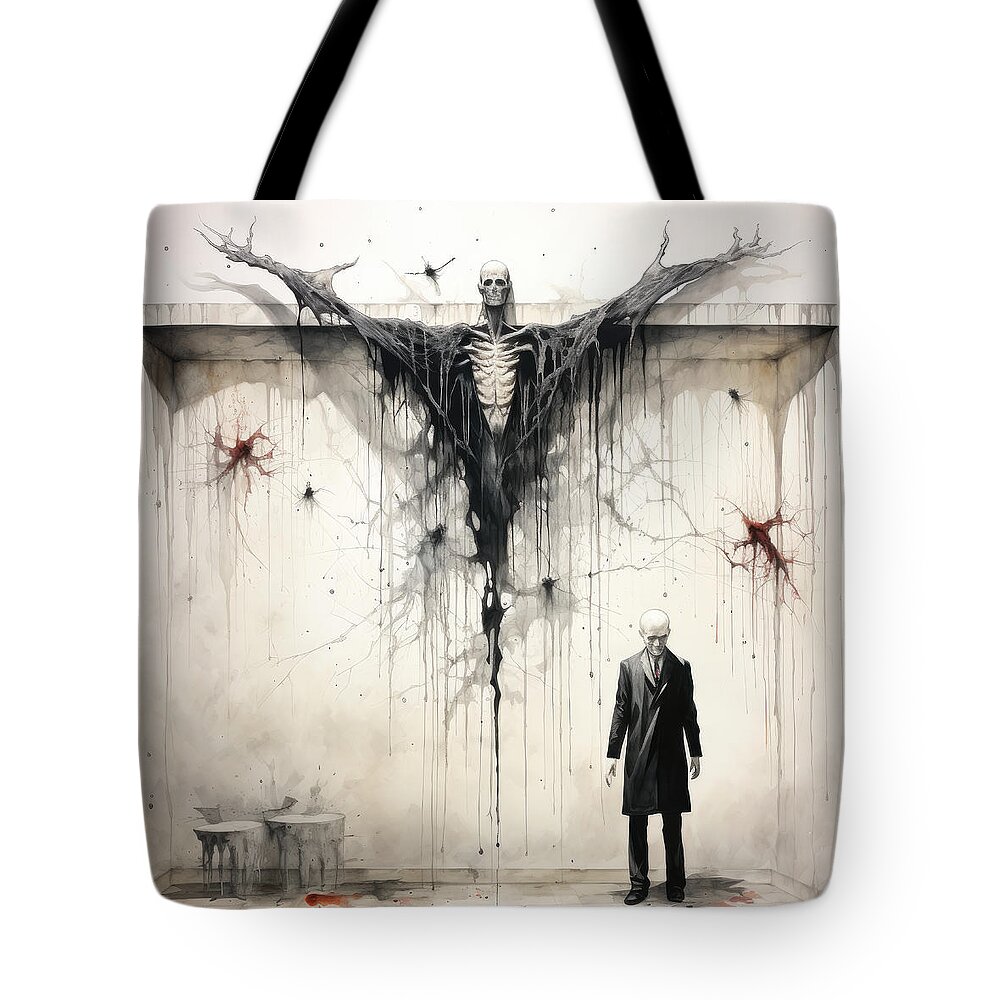 Suffer Tote Bag featuring the digital art The World of Suffering by My Head Cinema