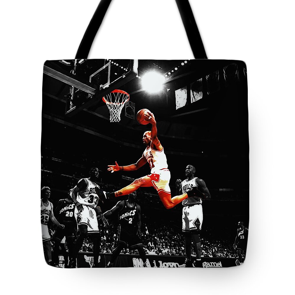 Dennis Rodman Tote Bag featuring the mixed media The Worm Dennis Rodman by Brian Reaves