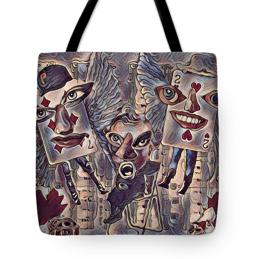 Texas Hold Em Cards Poker Abstract Collage Weird Fun Tote Bag featuring the painting The Worst Hand....cards by Bradley Boug