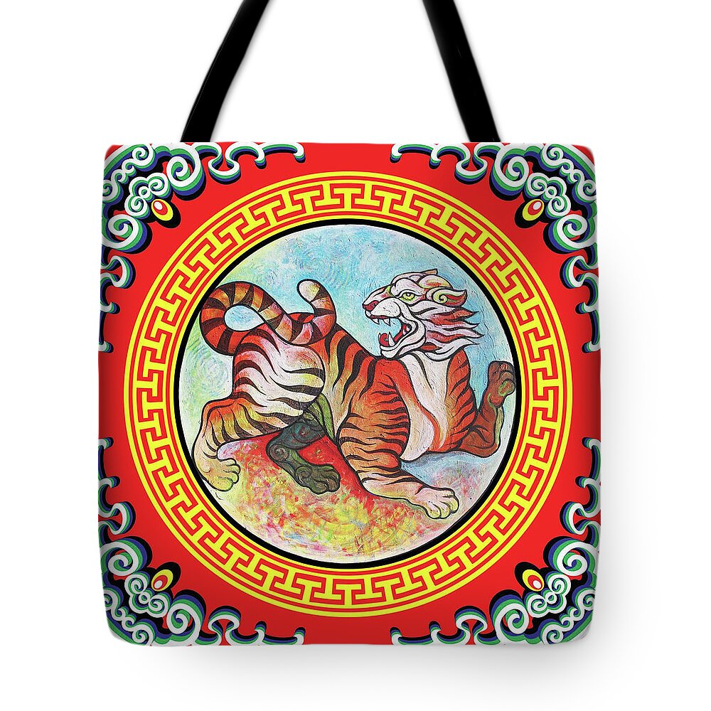The Year Of The Tiger Tote Bag featuring the painting The Year of the Tiger by Tom Dashnyam Otgontugs
