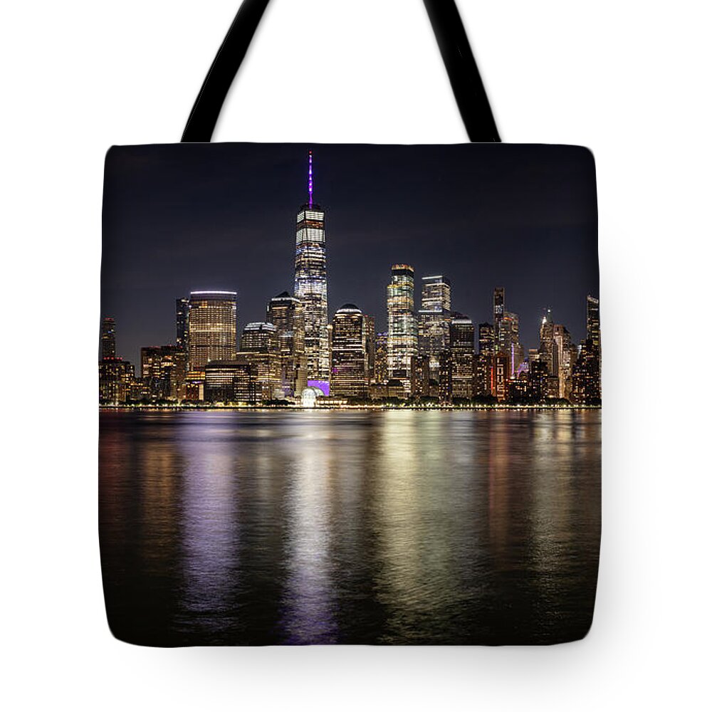Us Tote Bag featuring the photograph There's LOVE in Manhattan Skyline. Golden. by Val Black Russian Tourchin