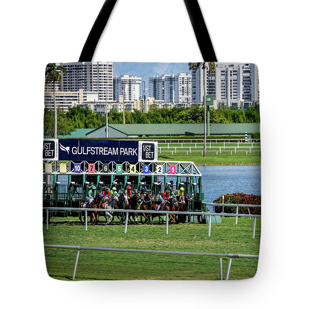 Gulfstream Park Tote Bag featuring the photograph They're Off by Ed Taylor