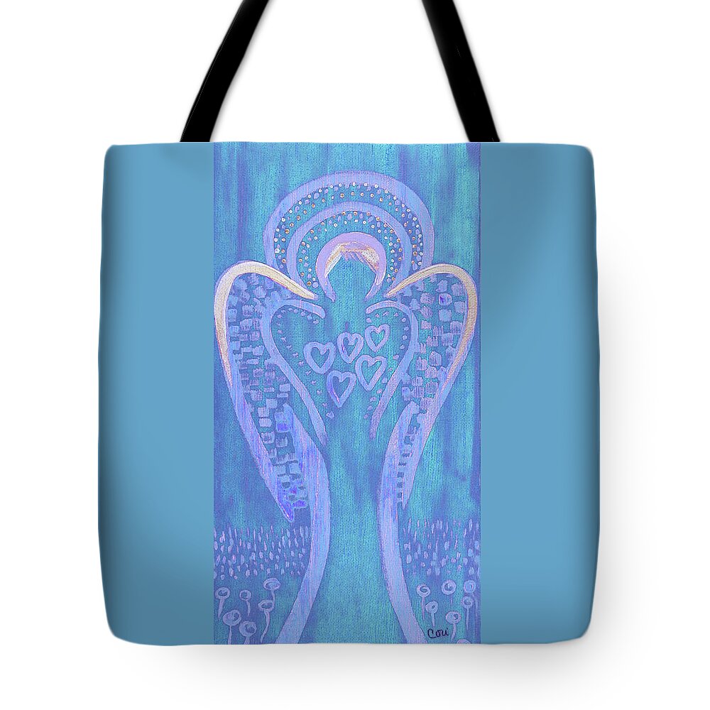 Angel Tote Bag featuring the painting This Angel Loves Blue by Corinne Carroll