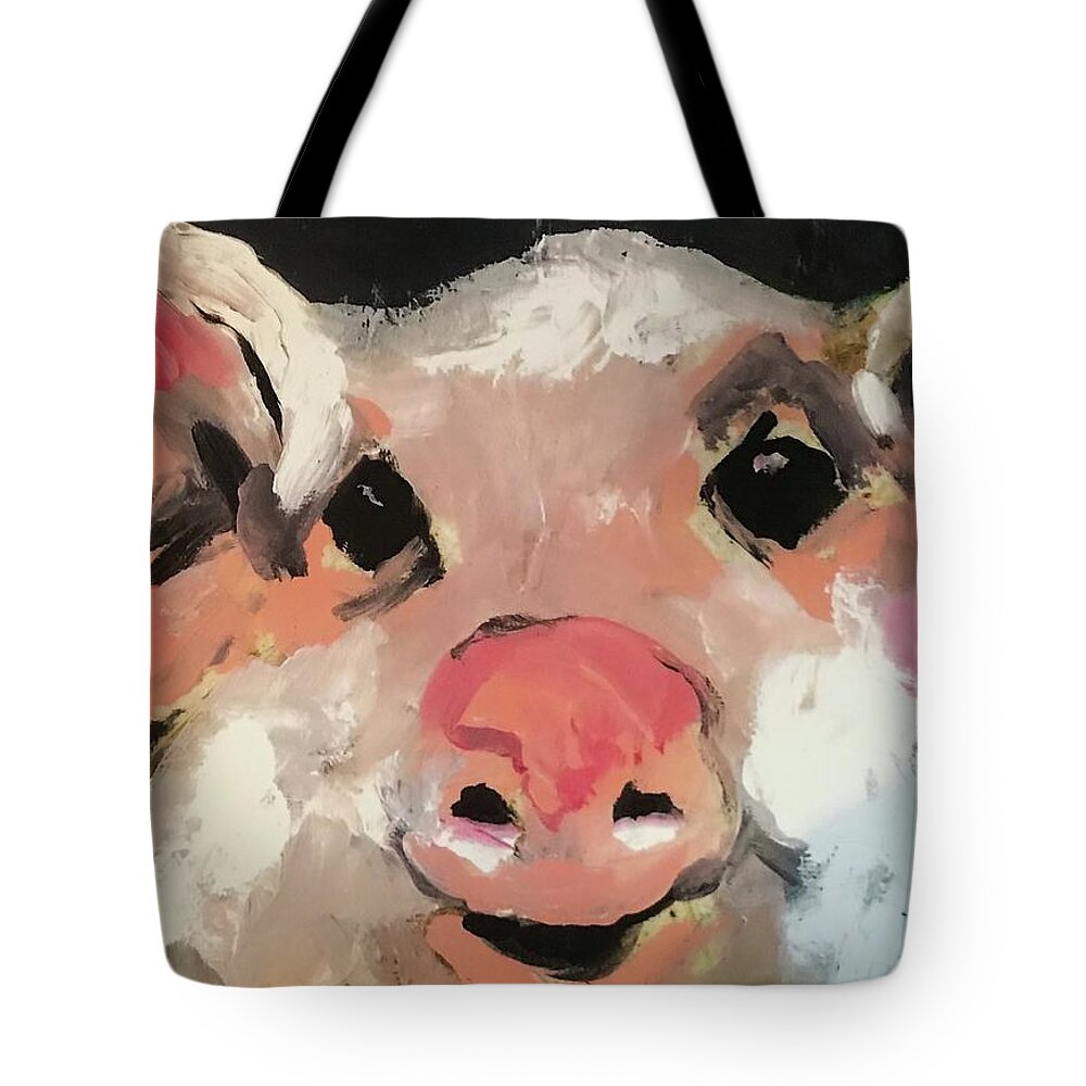 Pig Tote Bag featuring the painting This Little Piggy by Elaine Elliott