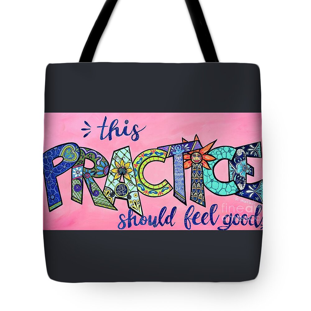 Talavera Words Tote Bag featuring the painting This Practice Yoga Talavera by Patti Schermerhorn