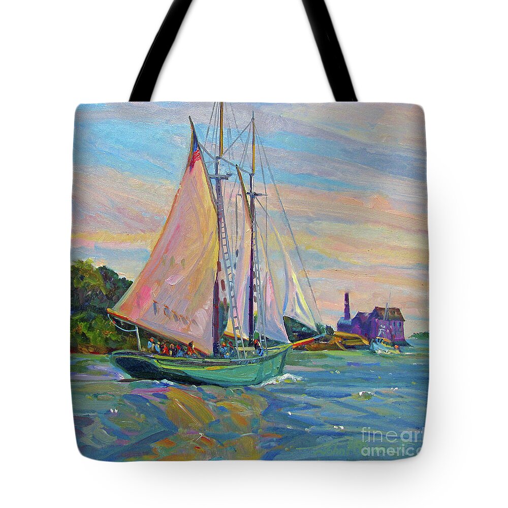 Sailboat Tote Bag featuring the painting Thomas E. Lannon, Gloucester by John McCormick