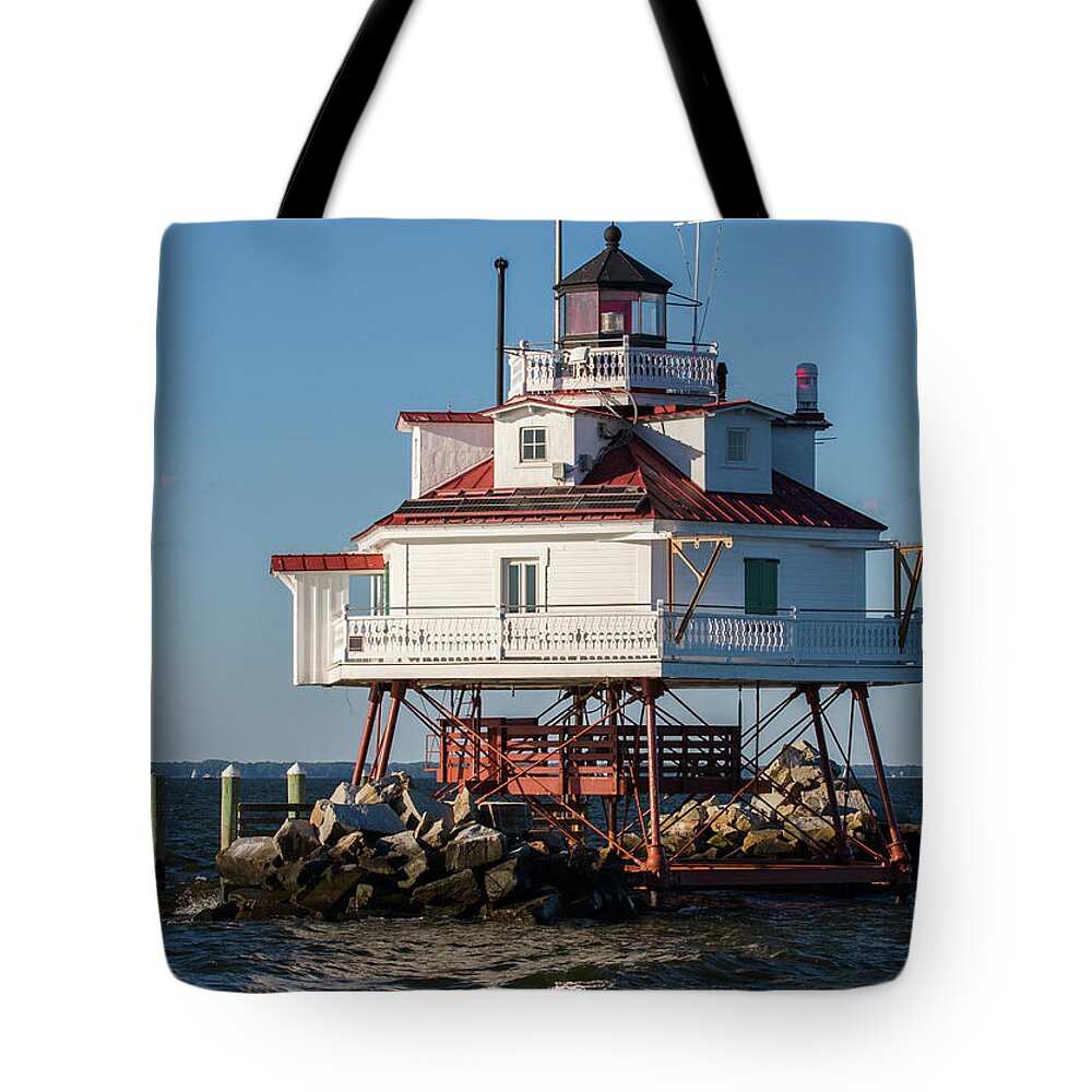 Lighthouse Tote Bag featuring the photograph Thomas Point Light - No.1 by Steve Ember