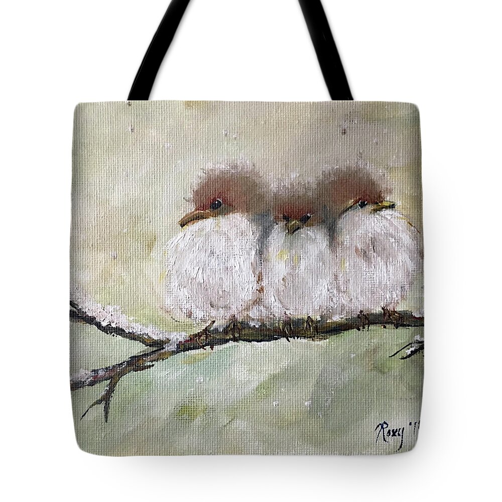 Fairy Wrens Tote Bag featuring the painting Three Fat Fluffballs by Roxy Rich