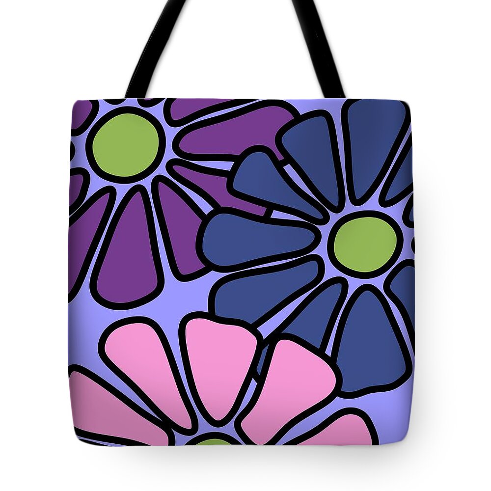 Flower Power Tote Bag featuring the digital art Three Mod Flowers by Donna Mibus