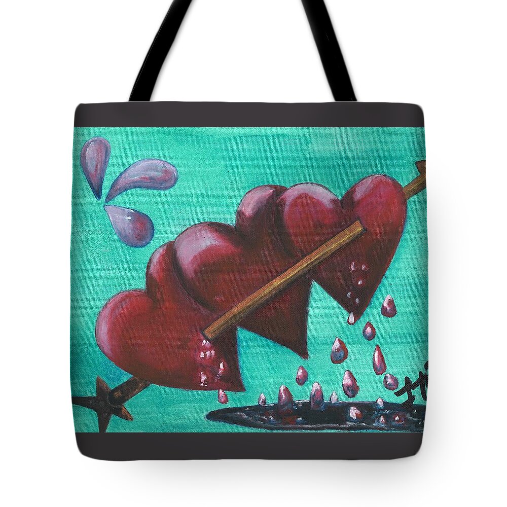 Love Tote Bag featuring the painting Three Of Hearts by Esoteric Gardens KN