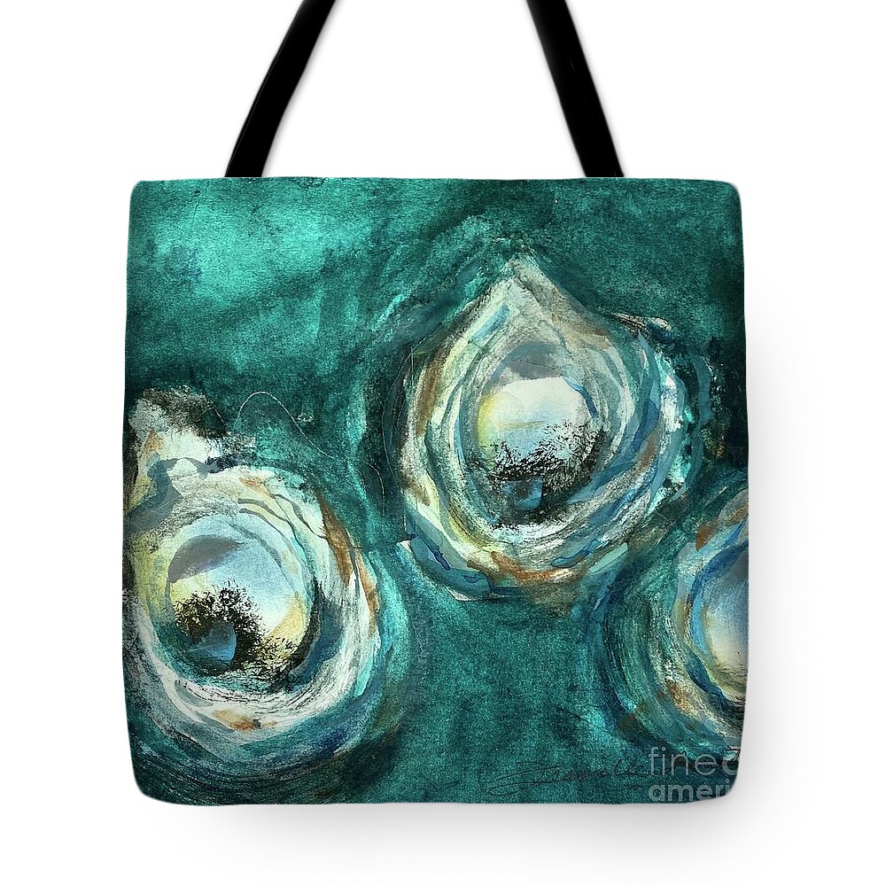 Louisiana Seafood Tote Bag featuring the painting Three Oyster Cult by Francelle Theriot