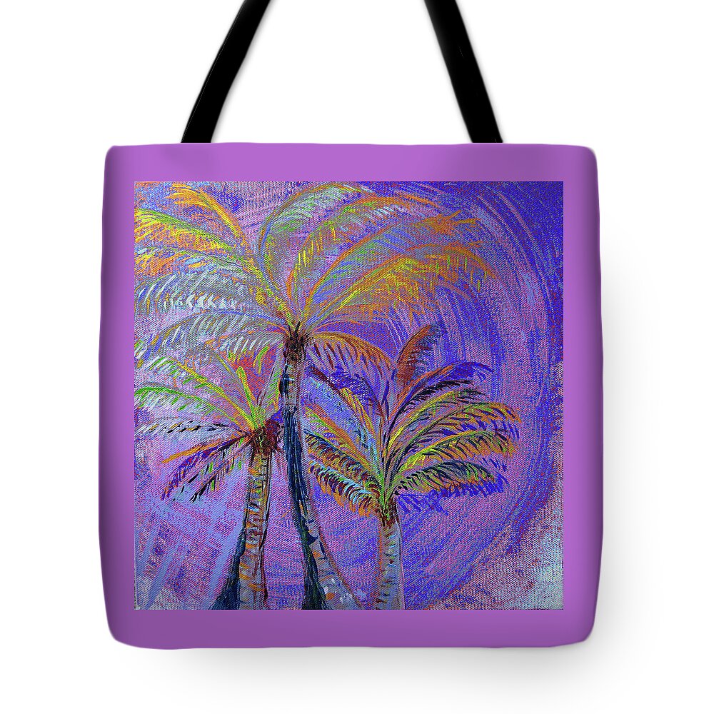 Palm Tree Tote Bag featuring the painting Three Palms in Blue by Corinne Carroll