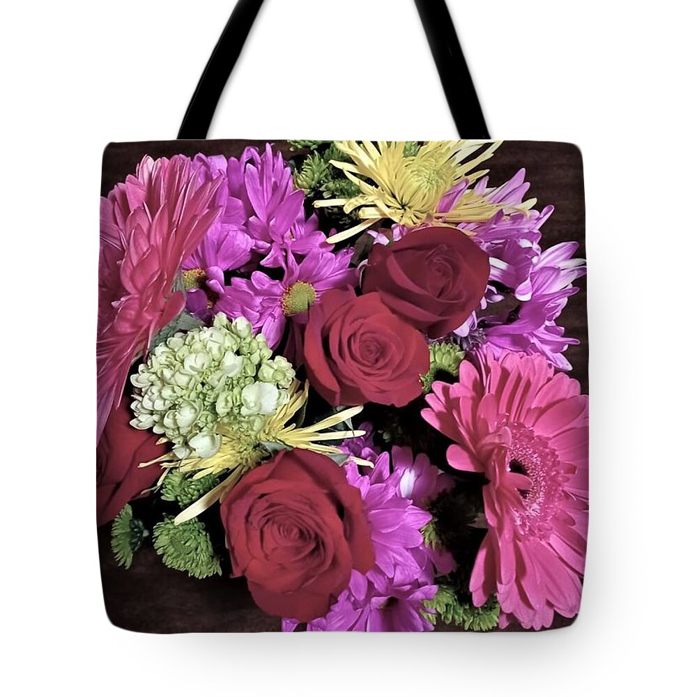 Floral Tote Bag featuring the photograph Three Roses in Color by John Anderson