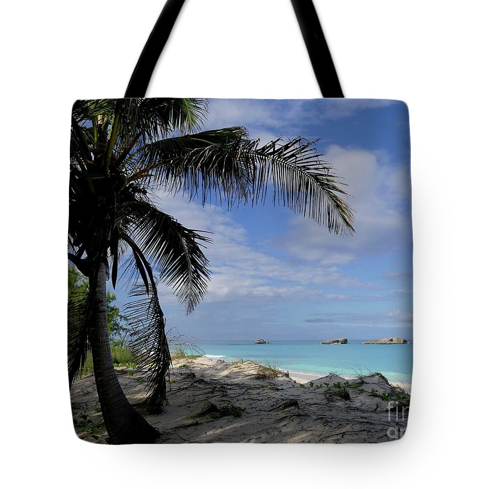 Exuma Cays Tote Bag featuring the photograph Three Sisters Beach Shoreline by On da Raks