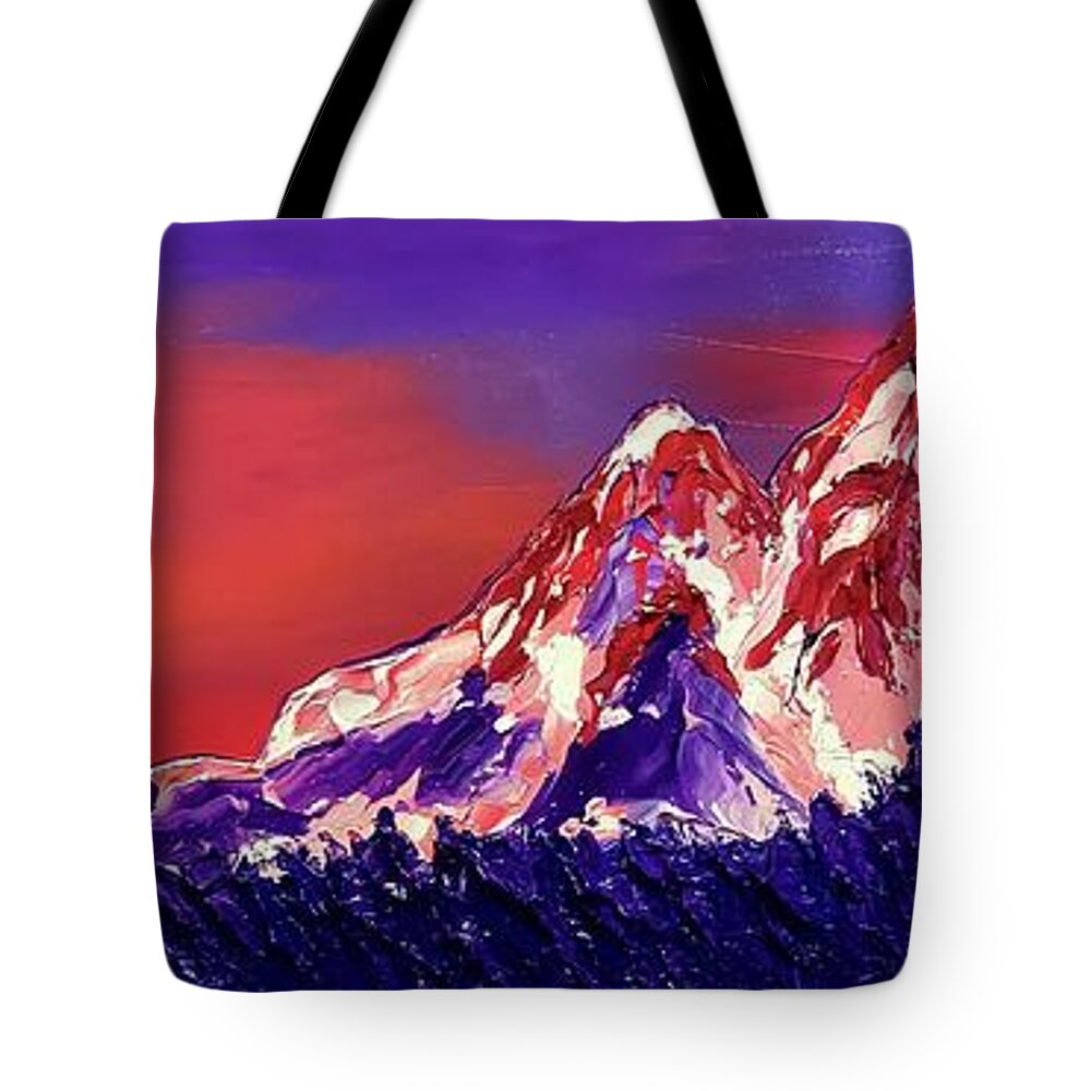 New Tote Bag featuring the painting Three Sister's Of Bend Oregon #2 by James Dunbar