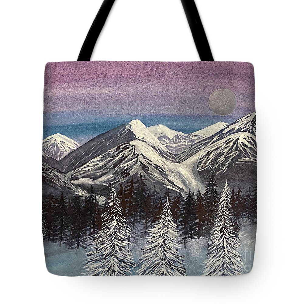 Snowy Trees Tote Bag featuring the painting Three Snowy Trees by Lisa Neuman