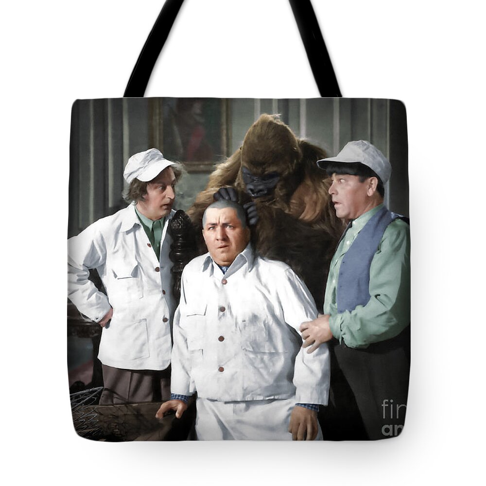 Funny Actors Tote Bag featuring the photograph Three Stooges and the Gorilla by Franchi Torres