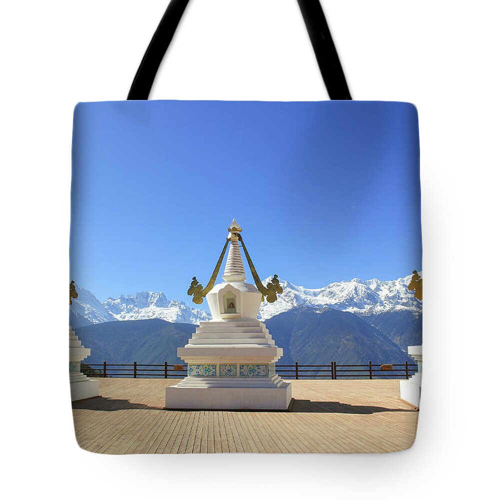 Feilai Temple Tote Bag featuring the photograph Three Stupas by Josu Ozkaritz