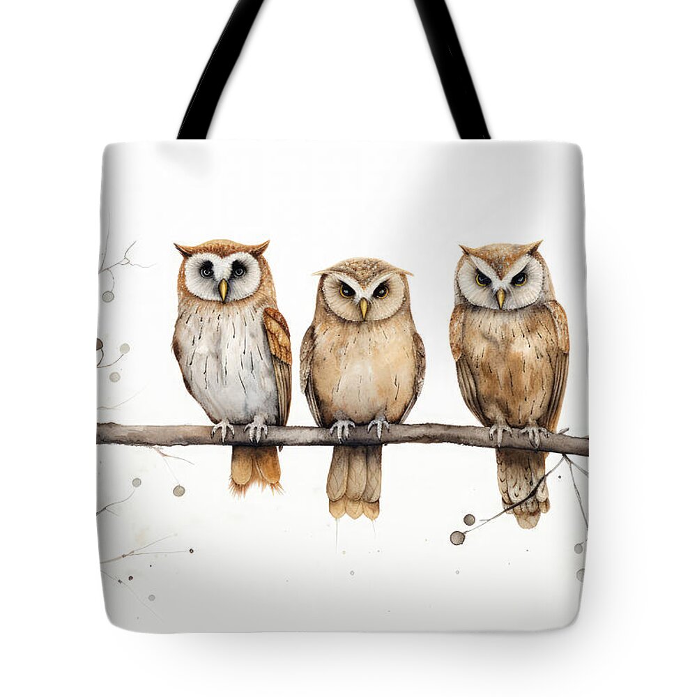 Owl Tote Bag featuring the painting Three Wise Owls by Lourry Legarde