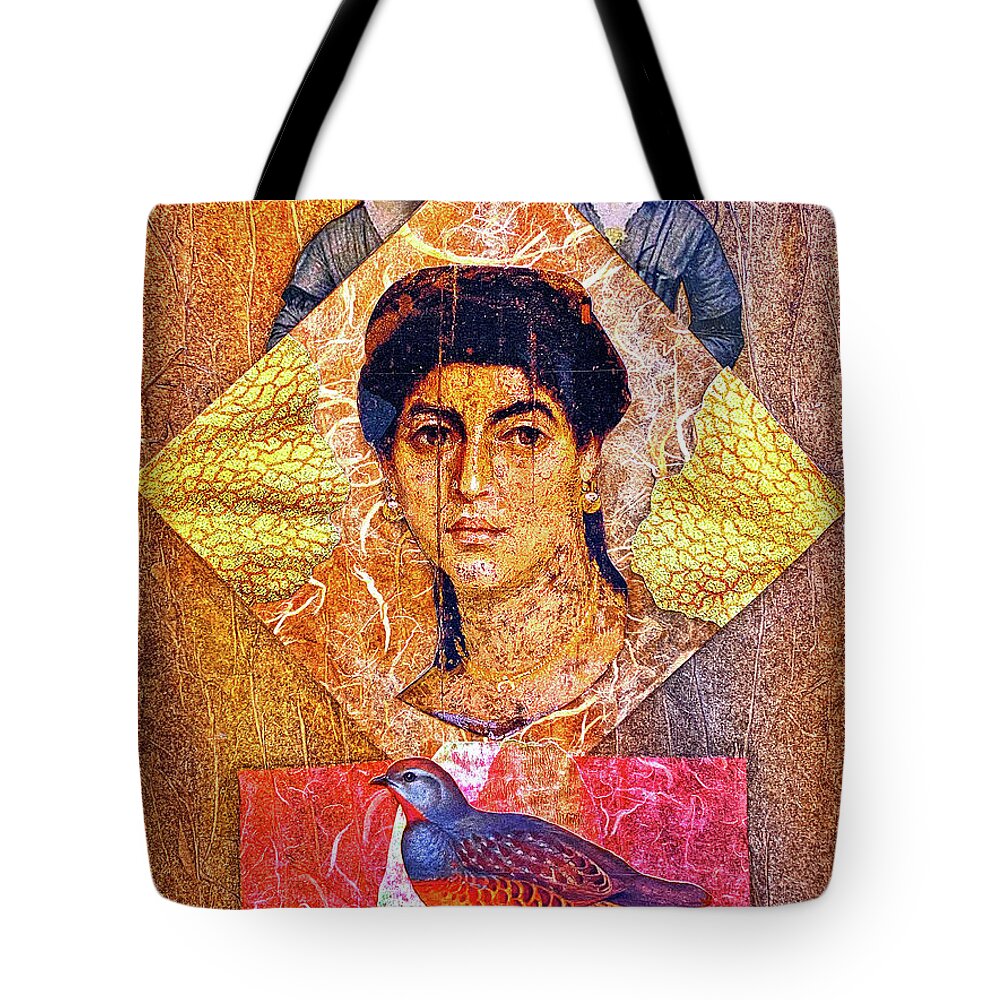 Vintage Women Tote Bag featuring the mixed media Three Women and a Bird by Lorena Cassady