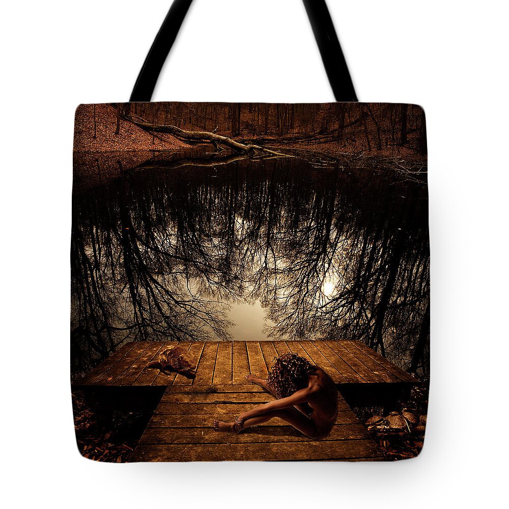 Nude Tote Bag featuring the photograph Tia at the Pond by Mark Gomez