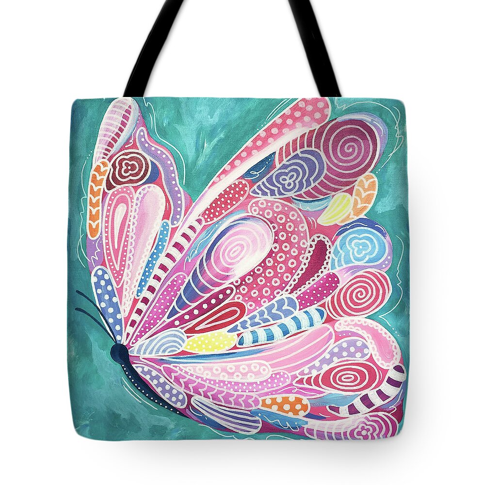 Butterfly Tote Bag featuring the painting Tickled Pink by Beth Ann Scott