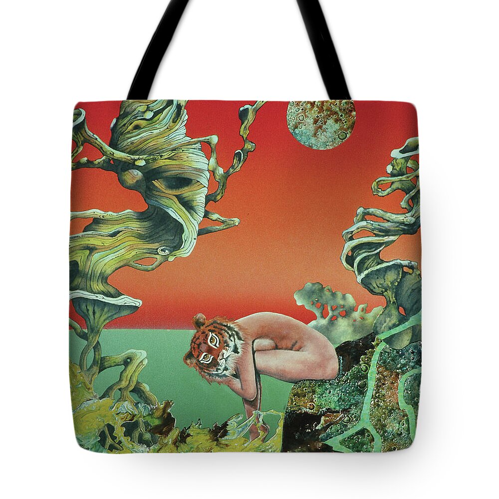 Tiger Lady Tote Bag featuring the mixed media Tiger Lady by Pamela Kirkham
