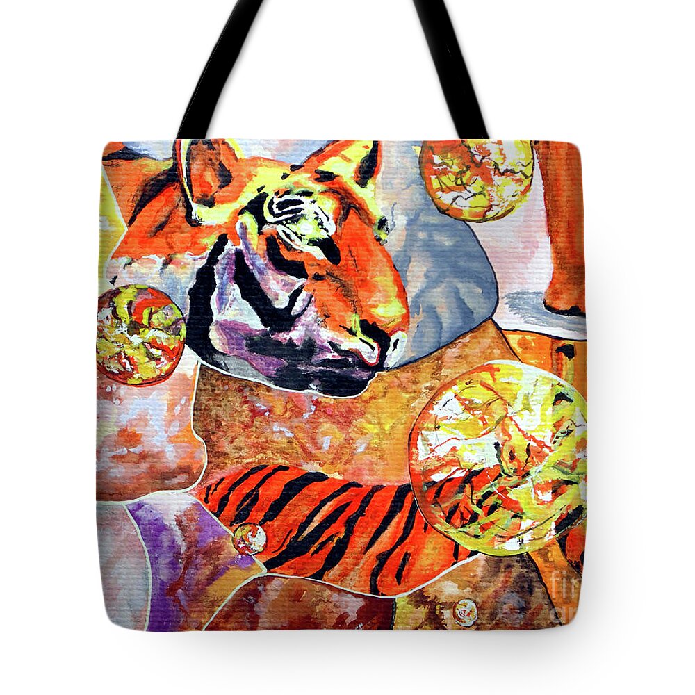 Tiger Mosaic Tote Bag featuring the painting Tiger Mosaic by Daniel Janda