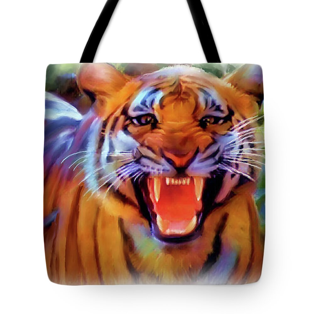 Tiger Tote Bag featuring the painting Tiger Rage  by Joel Smith