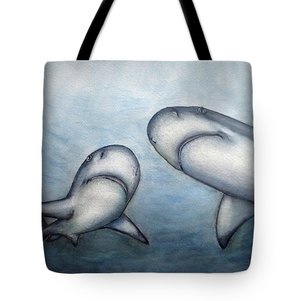 Tiger Sharks Tote Bag featuring the painting Tiger Sharks by Kelly Mills