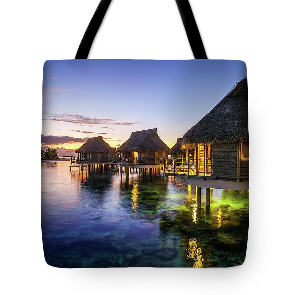 Tikehau Tote Bag featuring the photograph Tikehau Pearl Beach at sunset by Olivier Parent