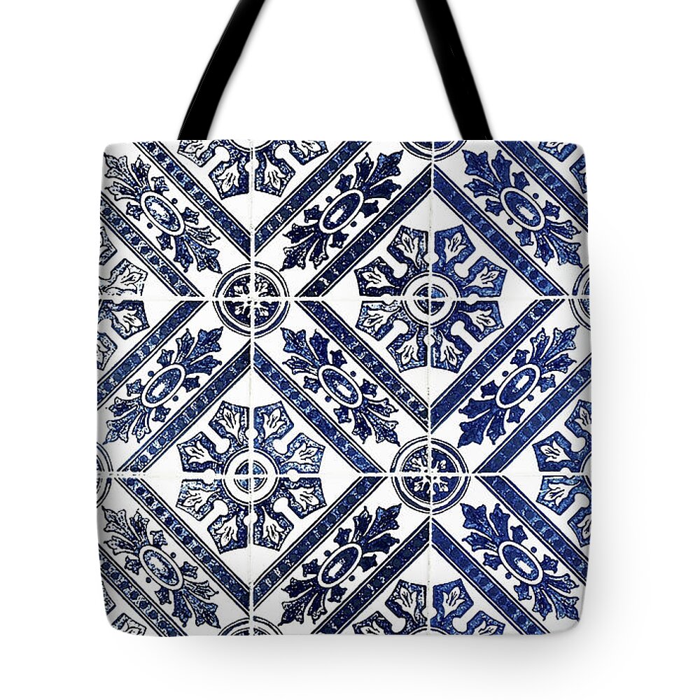 Blue Tiles Tote Bag featuring the digital art Tiles Mosaic Design Azulejo Portuguese Decorative Art VII by Irina Sztukowski