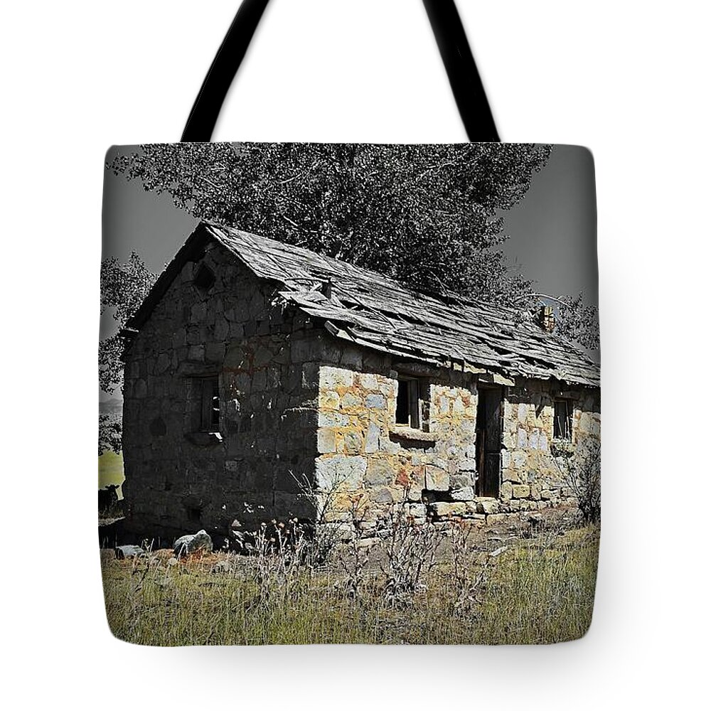  Tote Bag featuring the digital art An Old Stone House by Fred Loring