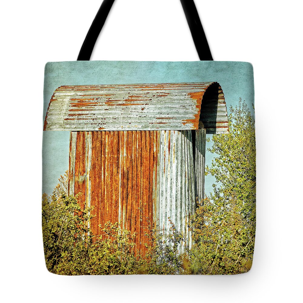 Tin Shed Tote Bag featuring the photograph Tin Shed by Sandra Selle Rodriguez