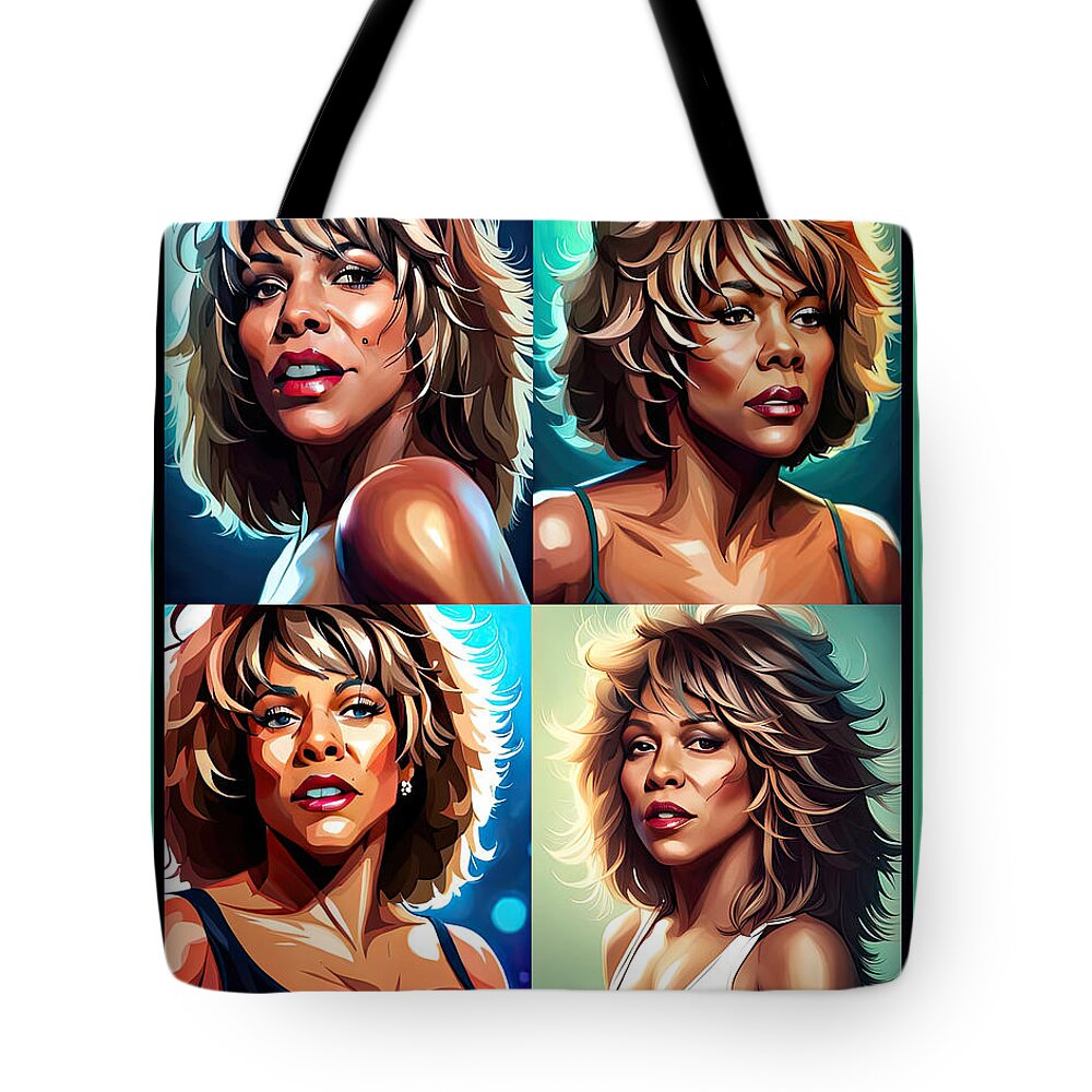 Tina Tote Bag featuring the digital art Tina Turner Queen of Rock'n Roll Montage by Floyd Snyder