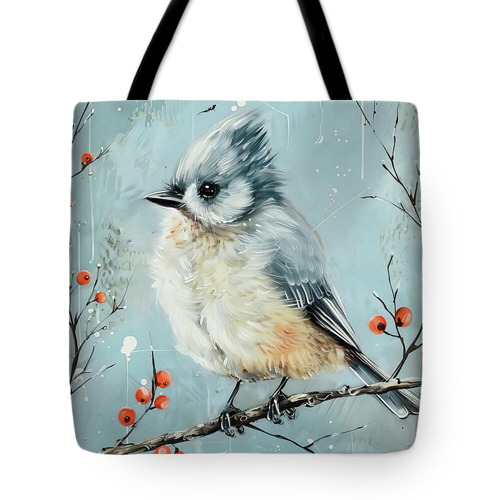 Tufted Titmouse Tote Bag featuring the painting Tiny Little Titmouse by Tina LeCour