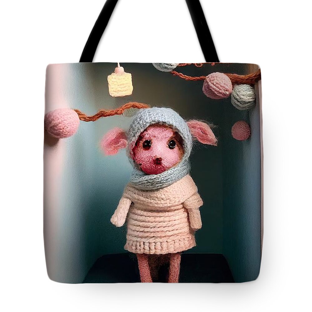 Little Knitted Animals Tote Bag featuring the digital art Tiny Littles V by Mindy Sommers