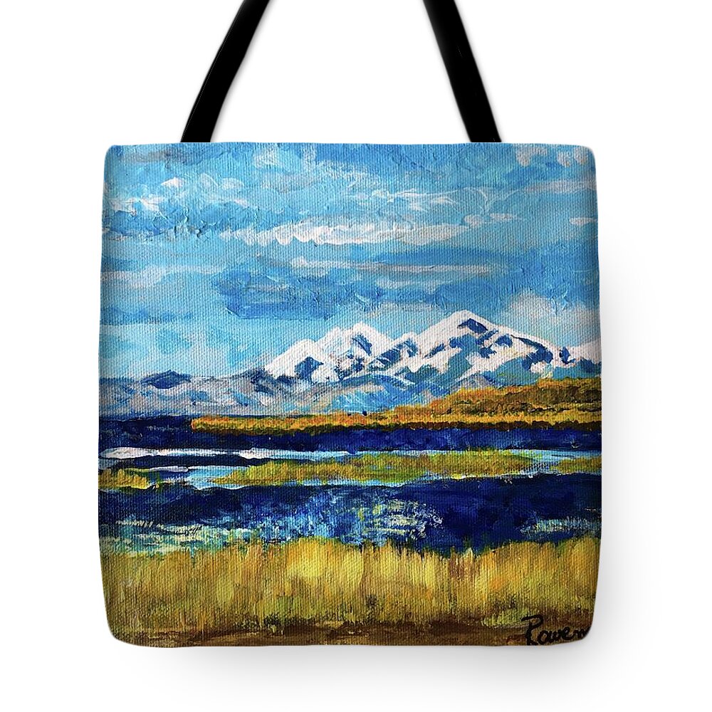 Landscape Tote Bag featuring the painting Titicaca Lake by Rowena Rizo-Patron