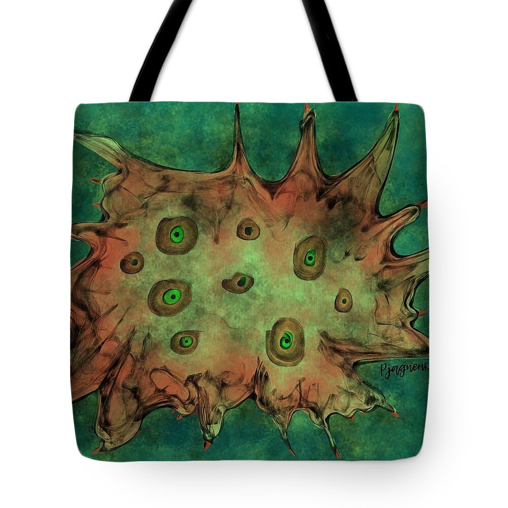 Green Tote Bag featuring the digital art To be cellular by Ljev Rjadcenko