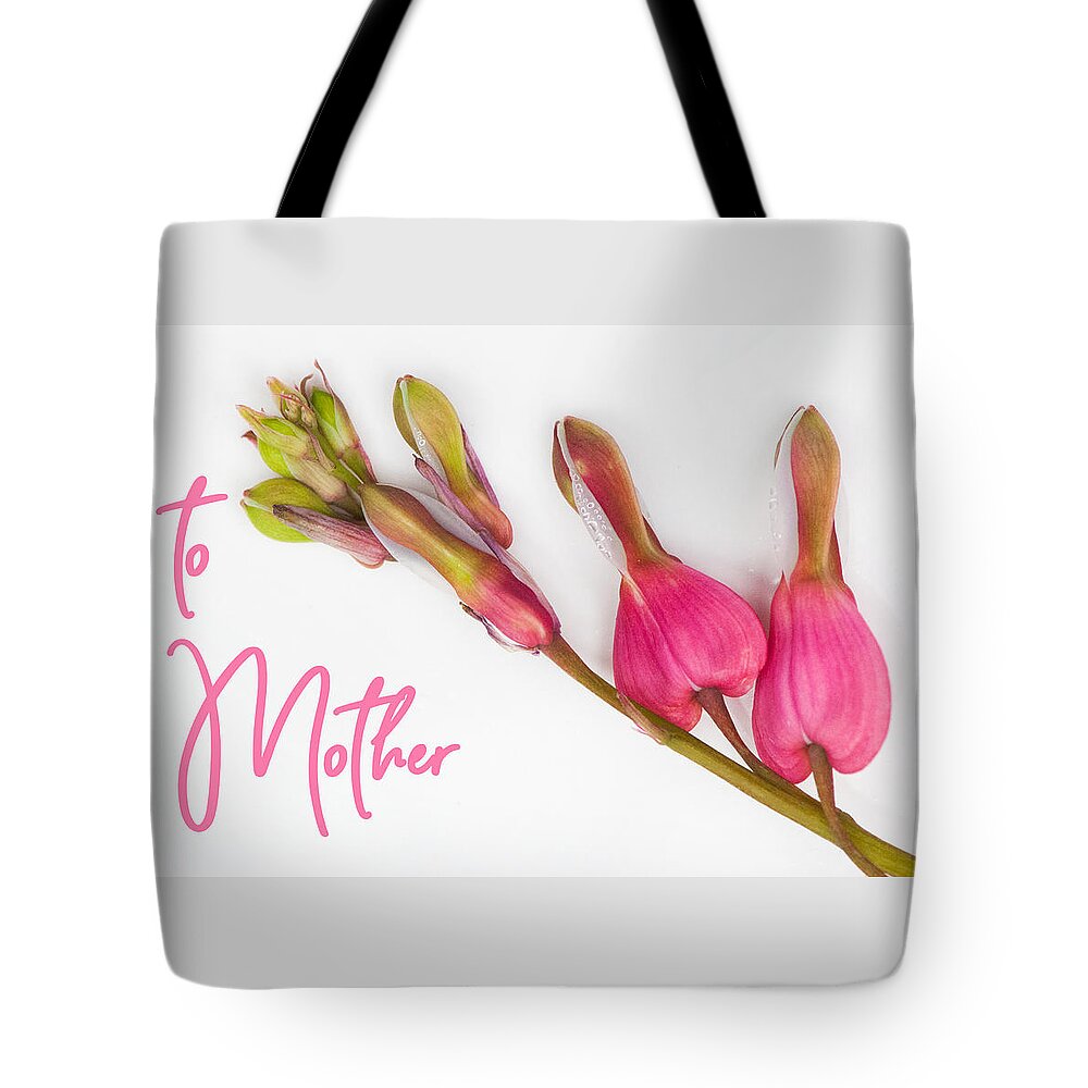 Bleeding Heart Tote Bag featuring the mixed media To Mother by Moira Law