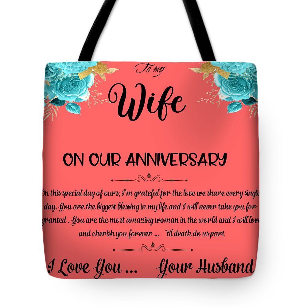 Wife Tote Bag featuring the digital art To my wife by Mopssy Stopsy