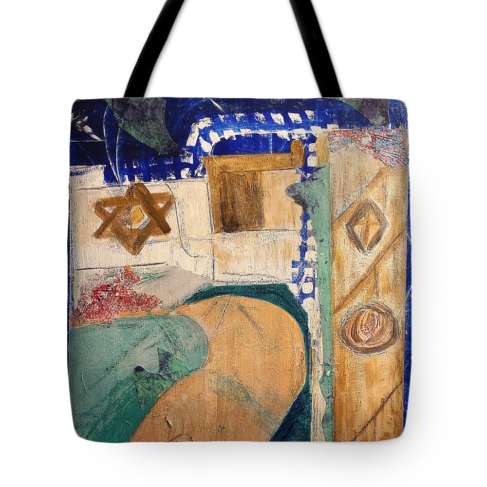 Abstract Tote Bag featuring the mixed media To the New City by Suzanne Berthier