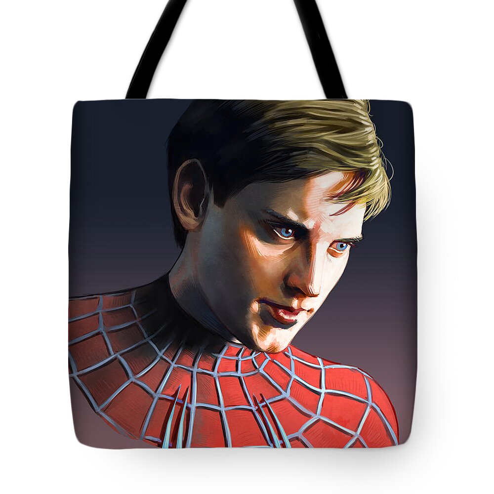Tobey Maguire Tote Bag featuring the painting Tobey Maguire by Darko Babovic
