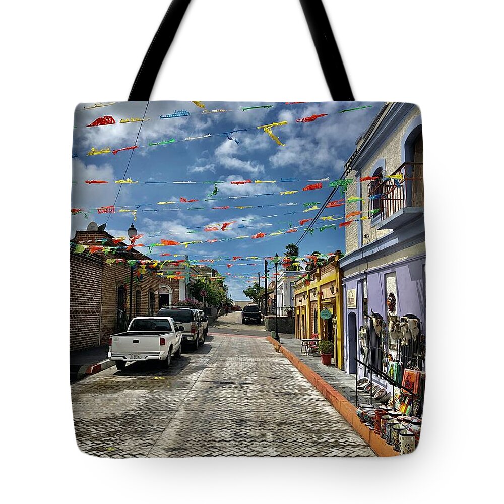 Todos Santos Tote Bag featuring the photograph Todos Santos Street Scene by William Scott Koenig