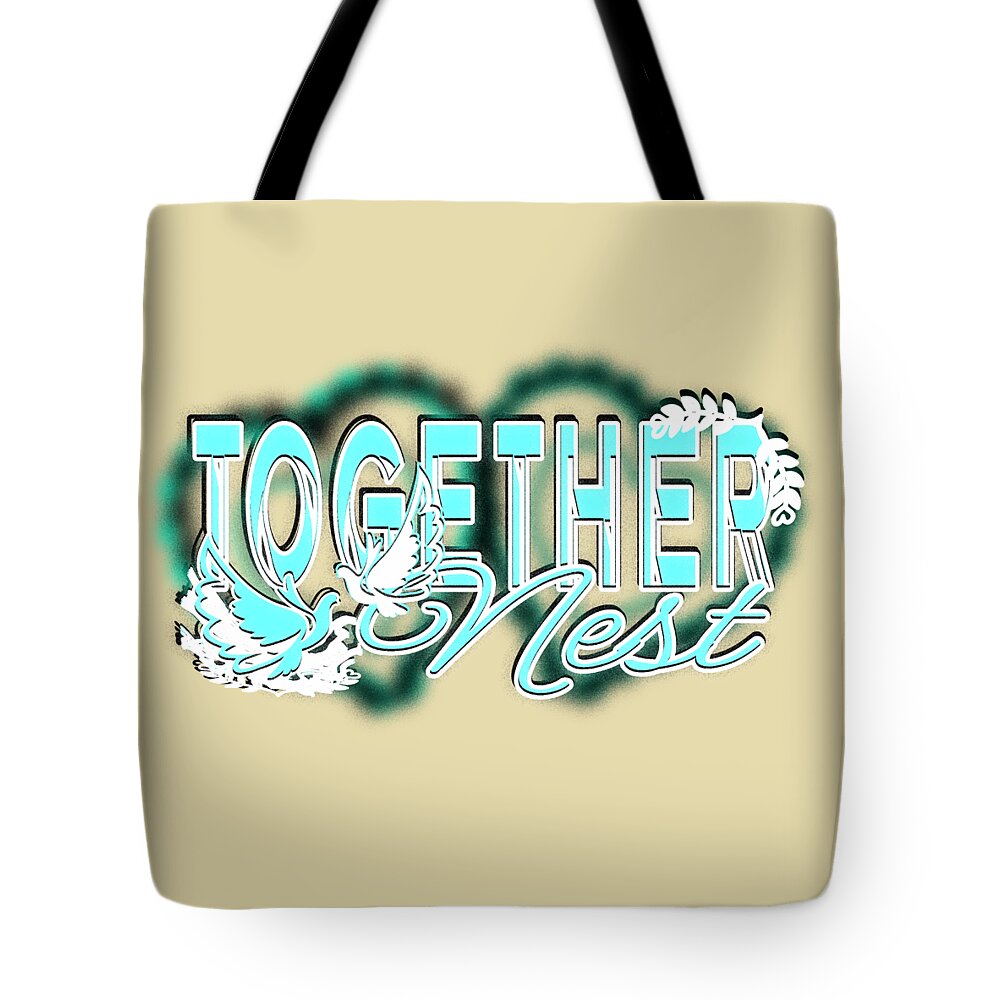 Together Tote Bag featuring the digital art TOGETHER NEST Date Night Cyan Blue March by Delynn Addams