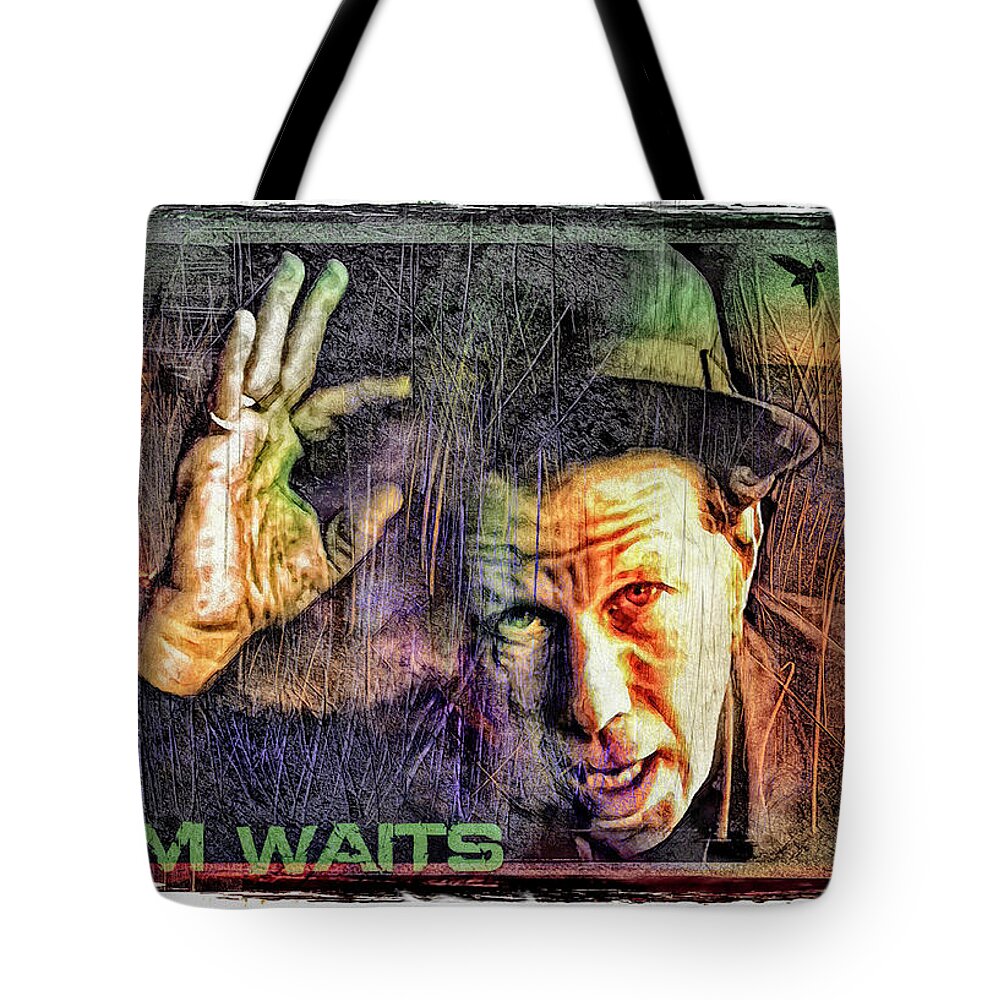 Tom Waits Tote Bag featuring the digital art Tom Waits by Mal Bray